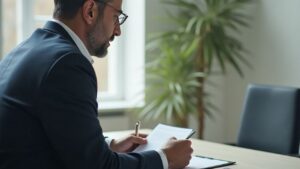 Personne lisant et signant le document "processus de commande" avec PuretechLegal